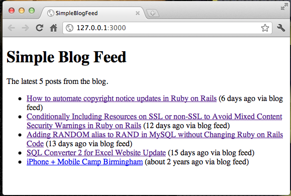 A Simple Blog Feed Formatted as a Bulleted List
