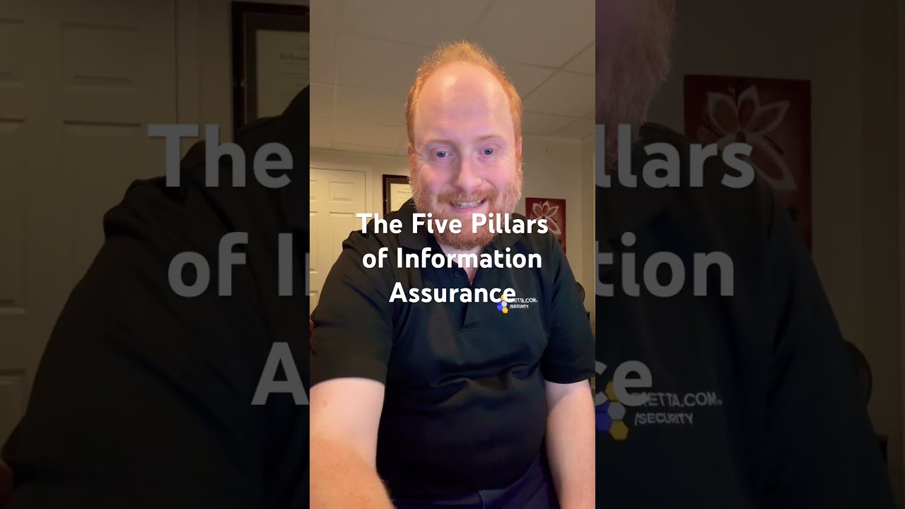 Frank Rietta, in a Rietta.com/Security polo shirt, with on-screen text "The Five Pillars of Information Assurance."