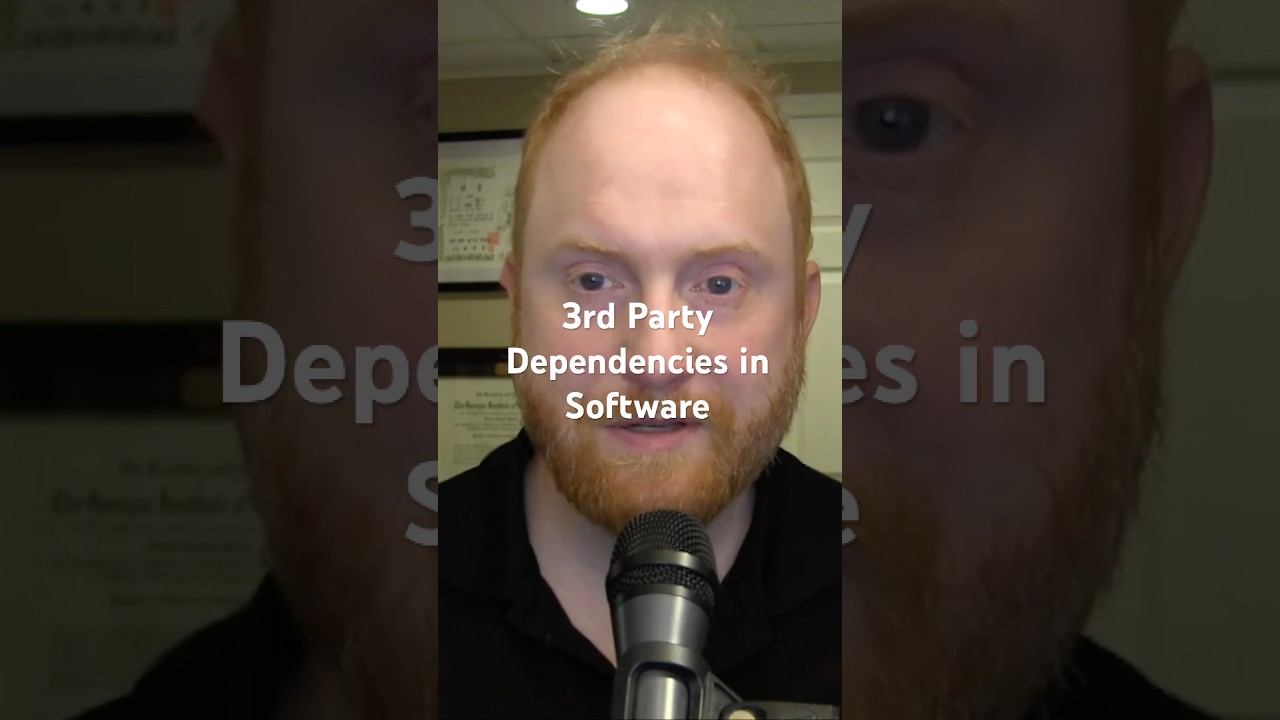 Frank Rietta speaking into a microphone, with on-screen text "3rd Party Dependencies in Software."